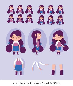 cartoon character animation little girl some parts body vector illustration