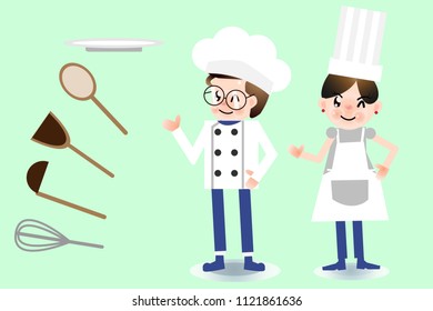 Cartoon Character for animation , separate layer ,joint and or Main organs. A cute Boy and Girl chef . 

