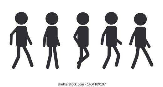 Cartoon character animation walk cycle. Stick figure vector illustration isolated on a white background.