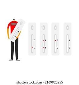 Cartoon Character For Antigen Test Kit Interpretation And ATK Illustration.