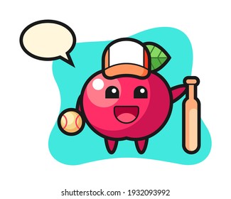 Caricatura de manzana como jugador de béisbol