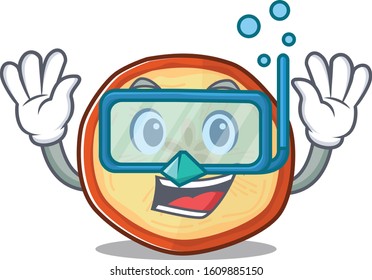 cartoon character of apple chips wearing Diving glasses