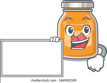 Cartoon-Charakter der Apfelstaub-Design-Konzept bringen eine Tafel