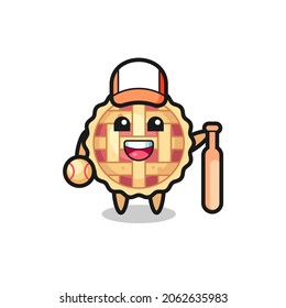 Cartoon character of apple pie as a baseball player , cute style design for t shirt, sticker, logo element
