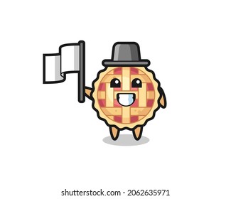 Cartoon character of apple pie holding a flag , cute style design for t shirt, sticker, logo element