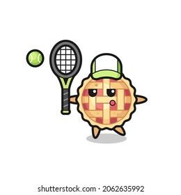 Cartoon character of apple pie as a tennis player , cute style design for t shirt, sticker, logo element