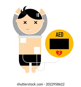 Cartoon character for Applying an AED chest paddle. 