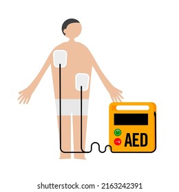 Cartoon character of Applying an AED Pad on patient skin.