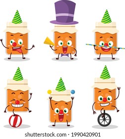 Cartoon character of apricot jam with various circus shows. Vector illustration