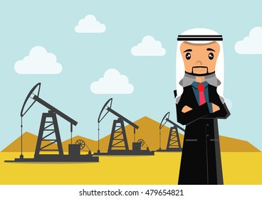 Cartoon character, Arab businessman owner oil, vector eps10