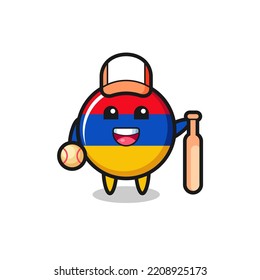 Cartoon character of armenia flag as a baseball player , cute design