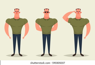 Cartoon Character - Army Man. Vector Set