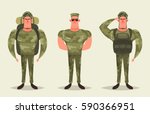 Cartoon Character - Army Soldier. Vector Set
