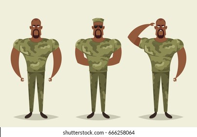 Cartoon Character - Army Soldier. Vector Set