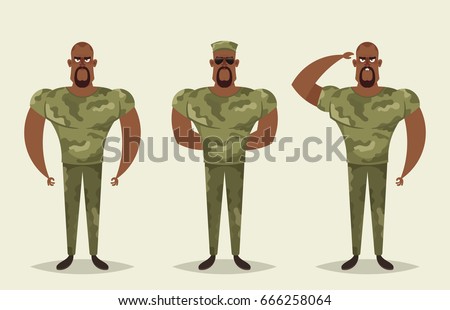 Cartoon Character - Army Soldier. Vector Set