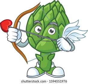 cartoon character of artichoke Cupid having arrow and wings