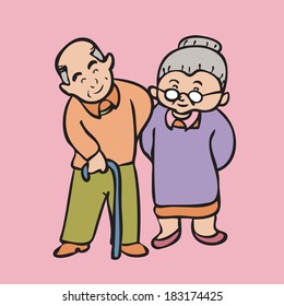 Cartoon character of Asian grandparents