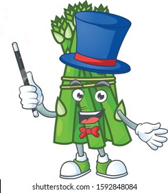 Cartoon character of asparagus performance as a Magician