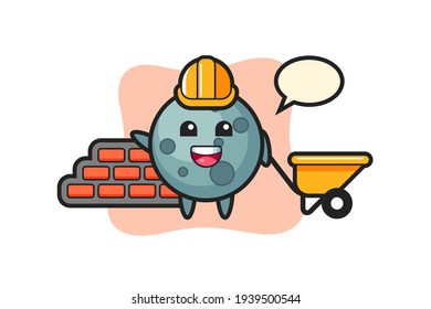 Cartoon character of asteroid as a builder