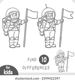 Cartoon character astronaut. Find differences, black and white education game for children