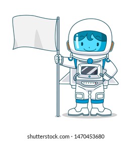 Cartoon character of astronaut with flag, Vector illustration.	