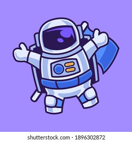 cartoon character astronaut floating and waving 
