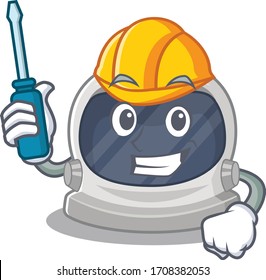 cartoon character of astronaut helmet worked as an automotive