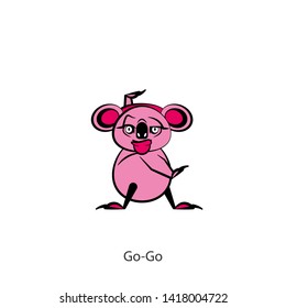 Cartoon character of the Australian inhabitant. Funny koala is standing in the pose of dance and grimaces. Vector illustration. Let's go to the carnival! Cha Cha Cha! Go-go! Hyperactive.