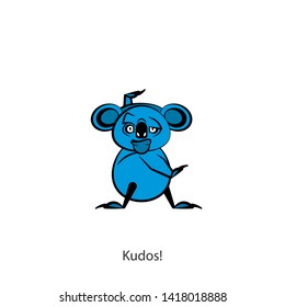 Cartoon character of the Australian inhabitant. Funny koala is standing in the pose of dance and grimaces. Vector illustration. Let's go to the carnival! Cha Cha Cha! Go-go! Hyperactive.