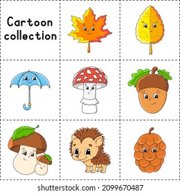 Cartoon character. Autumn theme. Colorful vector illustration. Isolated on white background. Design element. Template for your design, books, stickers, cards.