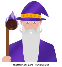 Cartoon character. Avatar symbol. Wizard. Magician. Vector illustration