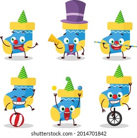 Cartoon character of baby blue socks with various circus shows. Vector illustration