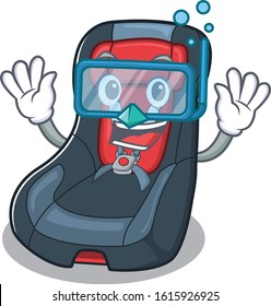 cartoon character of baby car seat wearing Diving glasses