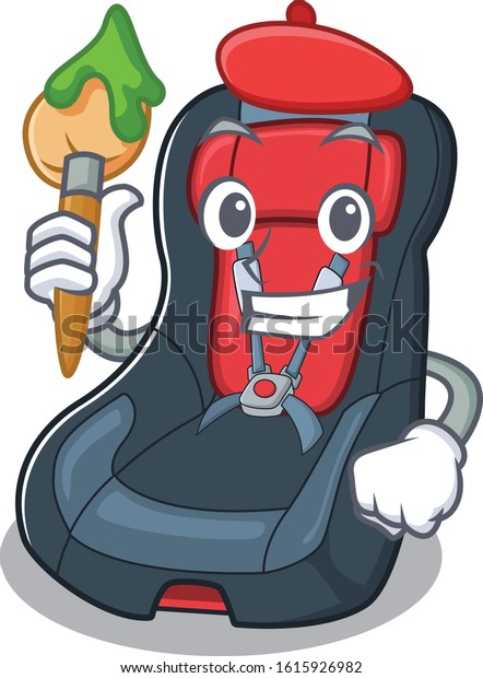 Cartoon\
character of baby car seat Artist with a\
brush