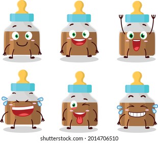 Cartoon character of baby pacifier with choco milk with smile expression. Vector illustration