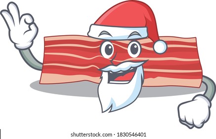 cartoon character of bacon Santa having cute ok finger