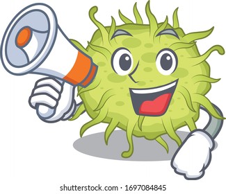 Cartoon character of bacteria coccus having a megaphone