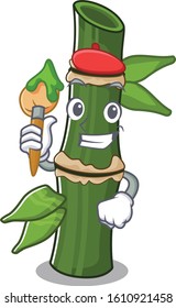 Cartoon character of bamboo Artist with a brush