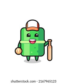 Cartoon character of bamboo as a baseball player , cute style design for t shirt, sticker, logo element