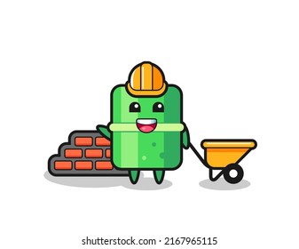 Cartoon character of bamboo as a builder , cute style design for t shirt, sticker, logo element