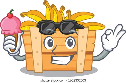 cartoon character of banana fruit box holding an ice cream