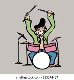 Cartoon character of band drummer