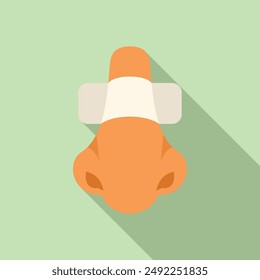 Cartoon character with bandaged nose illustration in flat design for healthcare and first aid concept on a light green background