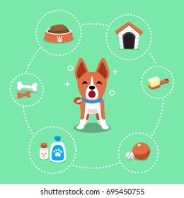 Cartoon character basenji dog and accessories set