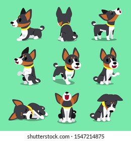 Cartoon character basenji dog poses for design.