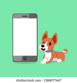 Cartoon character a basenji dog and smartphone for design.