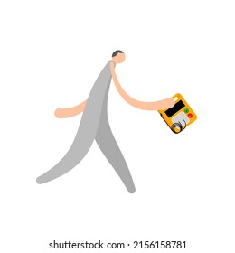 Cartoon character for basic life support, a man is running with an AED. 