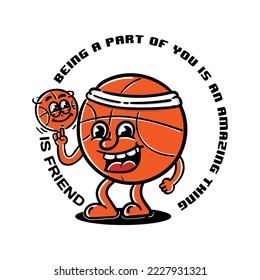 cartoon character basketball with text quote good for t shirt design or sticker.