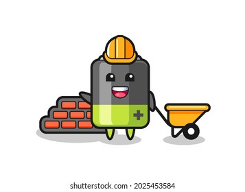 Cartoon character of battery as a builder , cute style design for t shirt, sticker, logo element