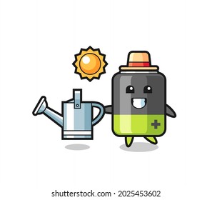 Cartoon character of battery holding watering can , cute style design for t shirt, sticker, logo element